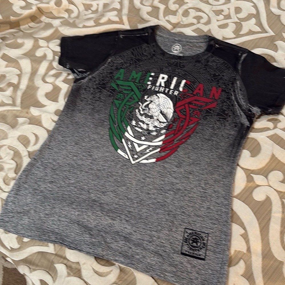 American Fighter Women’s T-Shirt Heather Grey Black Viva Mexico Dusty Tee lg